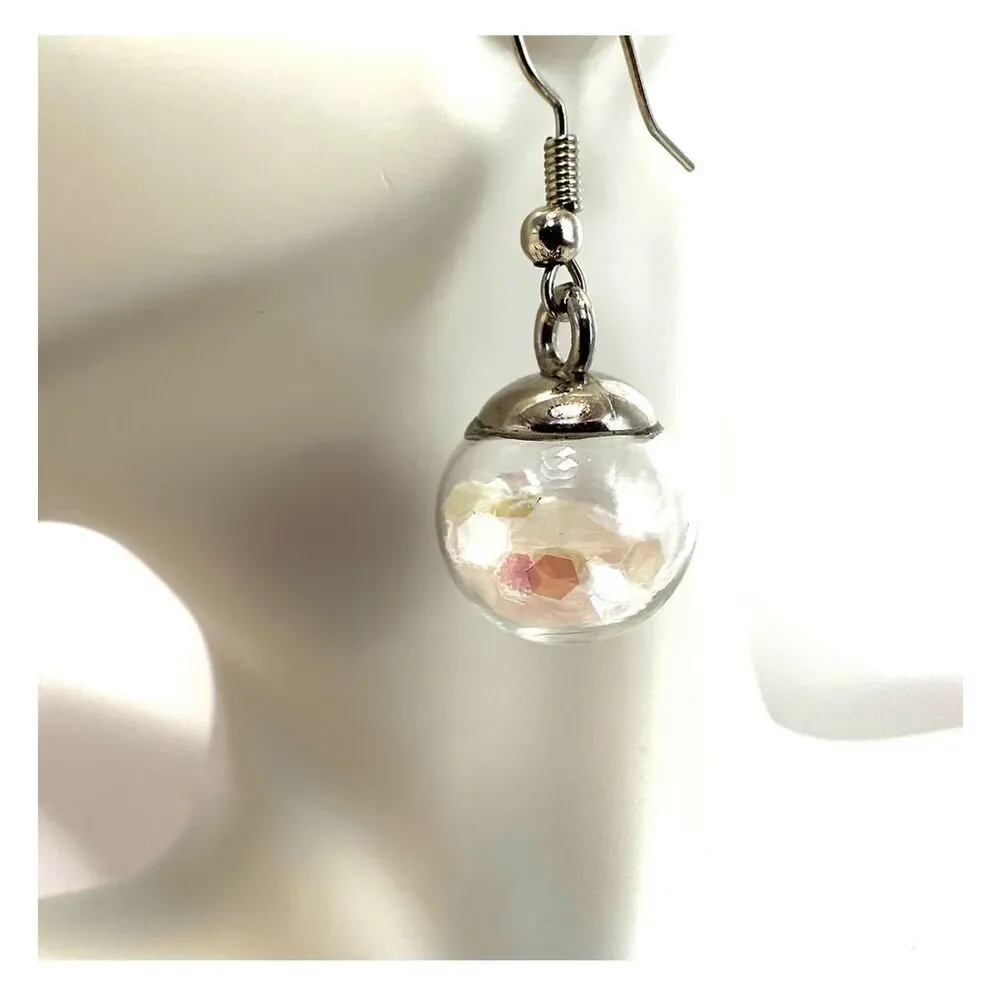 Silver tone glass confetti earrings